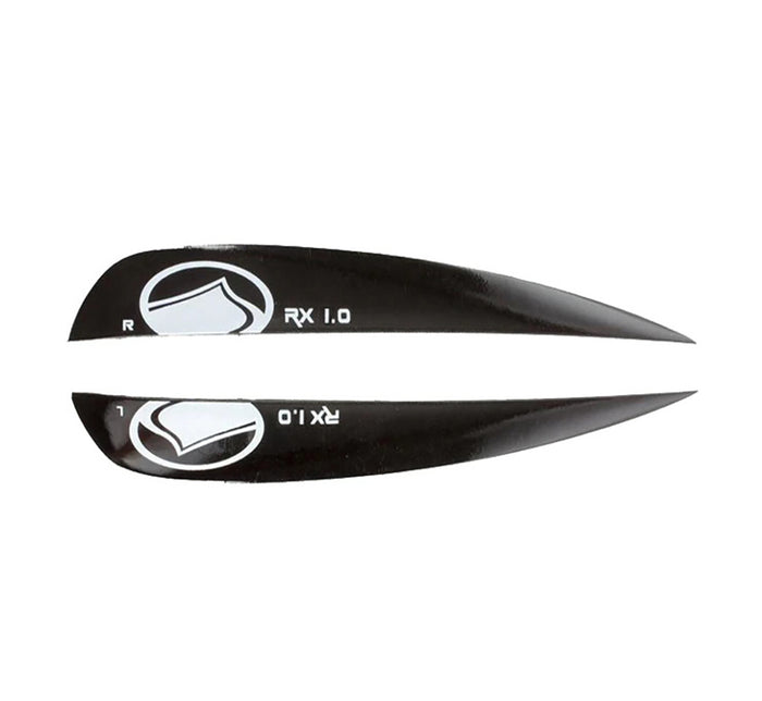 Two RX Fin (Pair) with hardware, black, marked R and L to know which side of your wakeboard to mount the fin.