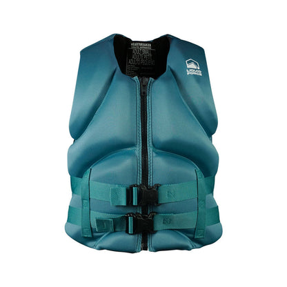 Front view of Womens Heartbreaker CGA in teal with front zip and adjustable buckle straps.