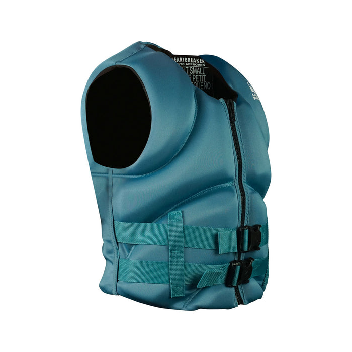 Front angled view of Womens Heartbreaker CGA in blue with zipper, adjustable straps, shown from a side angle.